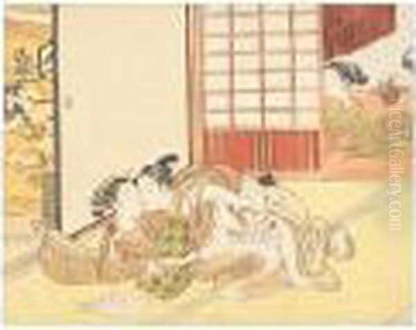 A Couple Making Love Oil Painting by Suzuki Harunobu