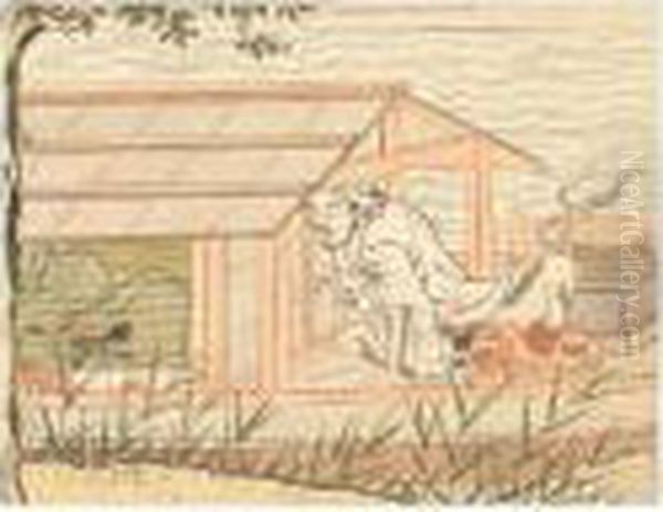 An Unkempt Boatman
Spying On A Couple Making Love In A
Yakatabune Oil Painting by Suzuki Harunobu