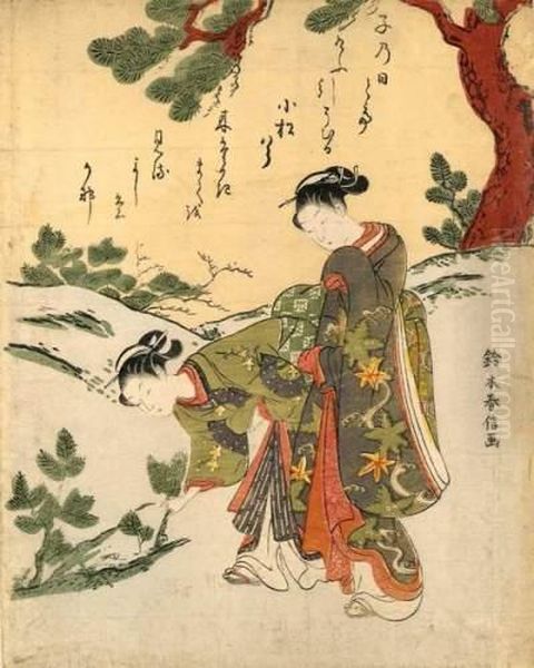 La Cueillette Des Branches De Pin
Pour La Ceremonie Du Nouvel An. Oil Painting by Suzuki Harunobu