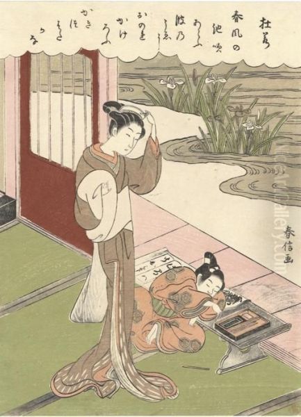 Kakitsubata Oil Painting by Suzuki Harunobu