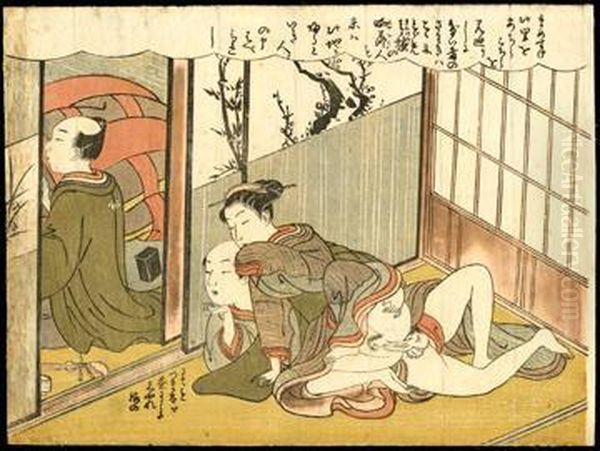 Whispers Oil Painting by Suzuki Harunobu