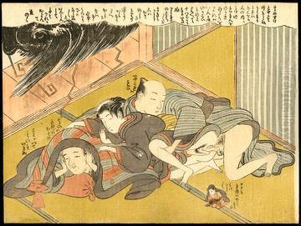 Thunderstorm Oil Painting by Suzuki Harunobu