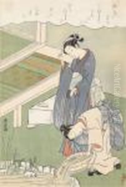 Zwei Damen Im Garten. Oil Painting by Suzuki Harunobu