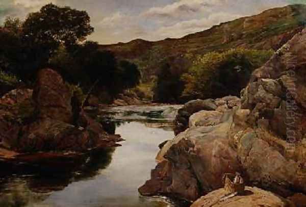 Glenfinlas with Millais Fishing 1853 Oil Painting by William Henry Millais