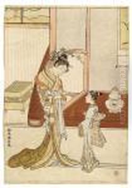 Kamuro Oil Painting by Suzuki Harunobu