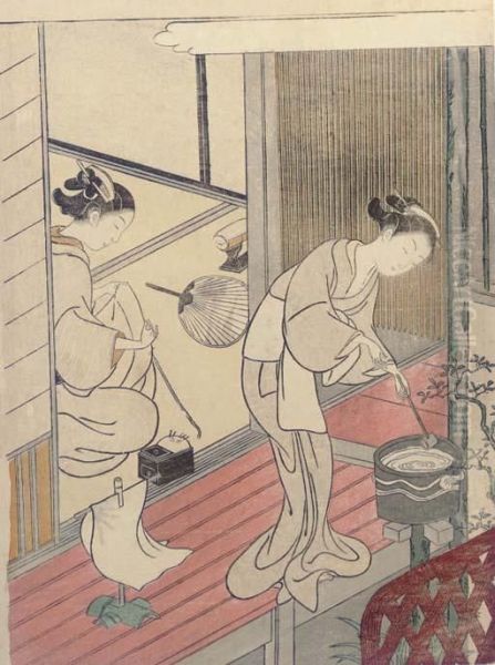 Tenugui-kake Kihan Oil Painting by Suzuki Harunobu