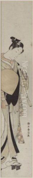 Two Prints: A Youth In Komuso Attire And Hakurakuten Oil Painting by Suzuki Harunobu