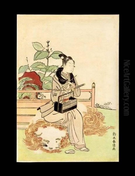 Man Seated On A Shi Shi Oil Painting by Suzuki Harunobu