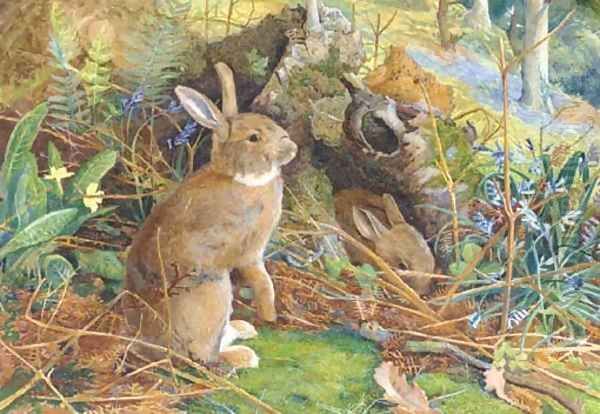 Rabbits in a wood Oil Painting by William Henry Millais