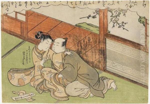 Abuna-e : Scene De Seduction Oil Painting by Suzuki Harunobu