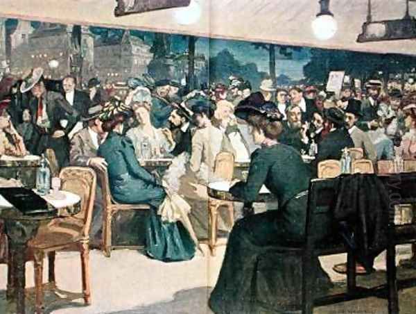 Terrace of Cafe Wepler Place Clichy Paris Oil Painting by Francois Henri Morisset