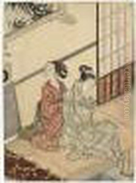 Tokei No Bansho. Le Carillon De La Cloche, Le Soir Oil Painting by Suzuki Harunobu