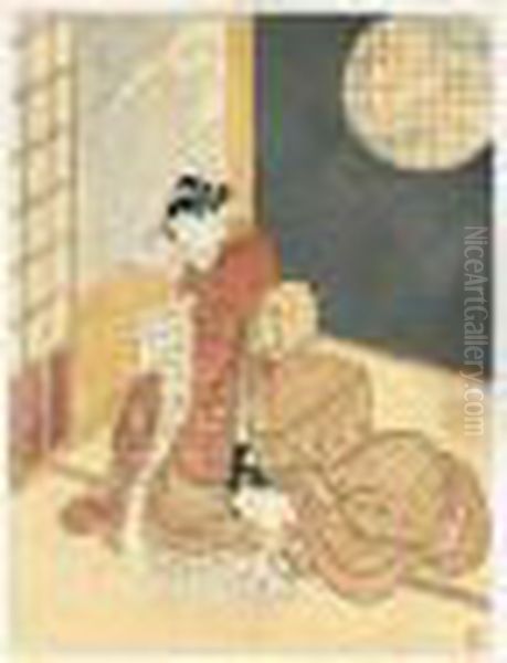 E-goyomi: Calendrier Illustre Oil Painting by Suzuki Harunobu