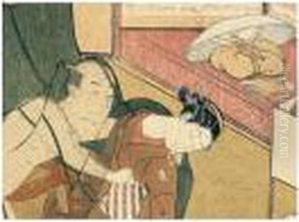 Shunga: Scene De Seduction Dans Une Auberge Oil Painting by Suzuki Harunobu