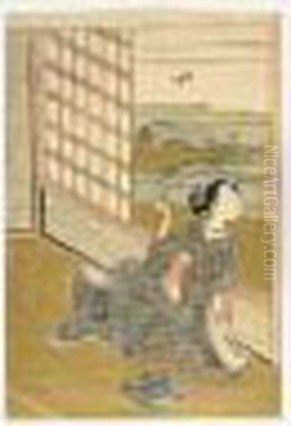 Belle A La Fenetre Oil Painting by Suzuki Harunobu