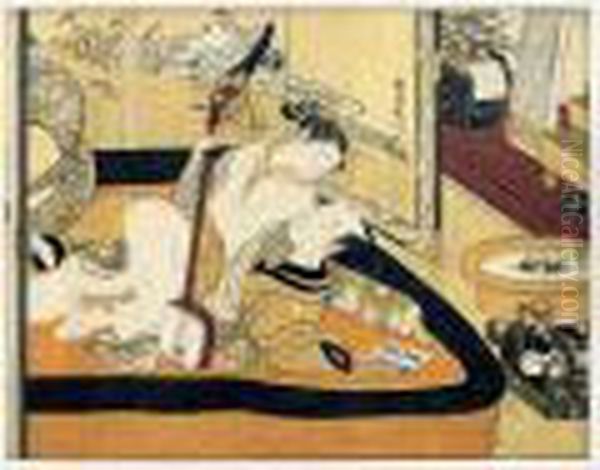 Shunga: Abuna-e: Le Nouvel An Oil Painting by Suzuki Harunobu