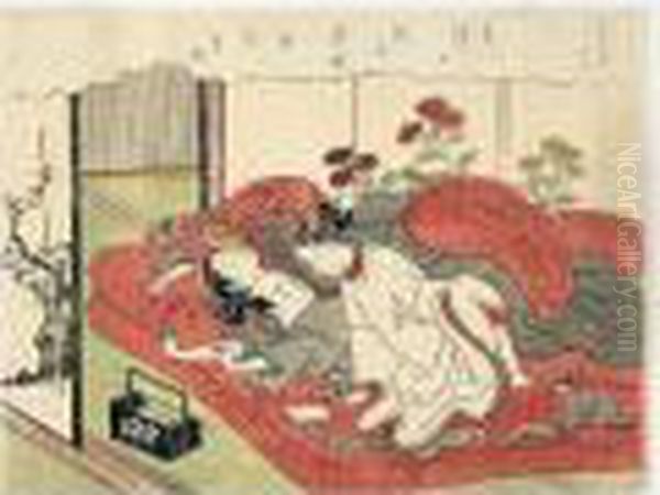 Shunga: Scene De Maison Close Oil Painting by Suzuki Harunobu