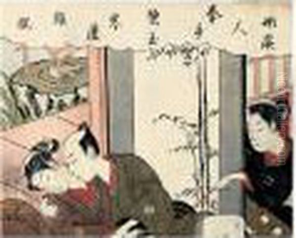 Shunga: Le Chien Noir Oil Painting by Suzuki Harunobu