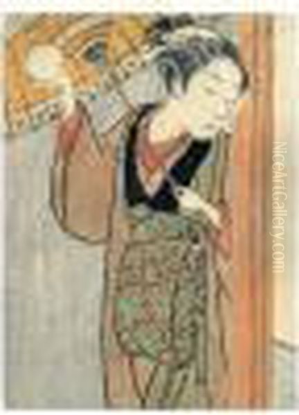 Shunga: Yuki No Mado. Neige A La Fenetre Oil Painting by Suzuki Harunobu