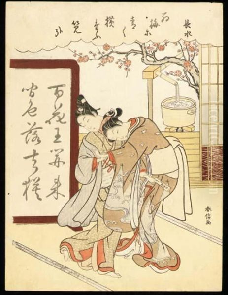 The Poet Chosui Oil Painting by Suzuki Harunobu