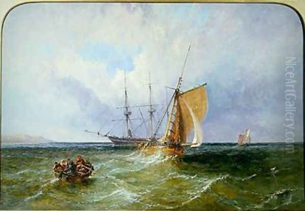 Shipping off the Coast 1871 Oil Painting by James Edwin Meadows