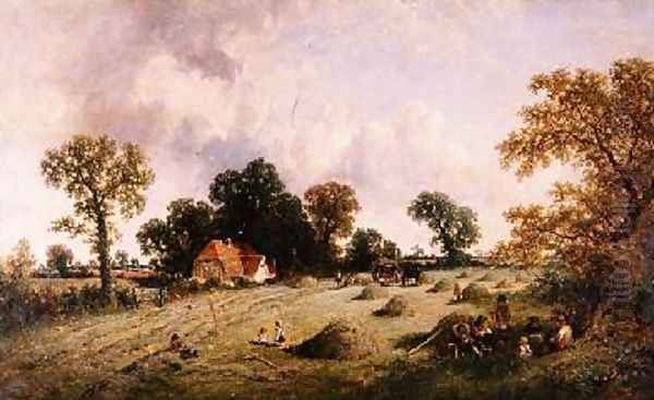 Haymaking in Hampshire Oil Painting by James Edwin Meadows