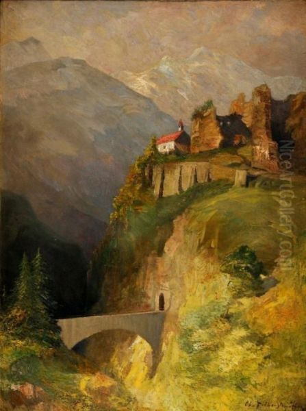 Horska Krajina S Hradom Falkenstein Oil Painting by Gyula Hary