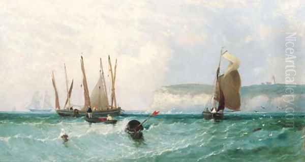 Herring Boats off Flamborough Head Oil Painting by James Edwin Meadows