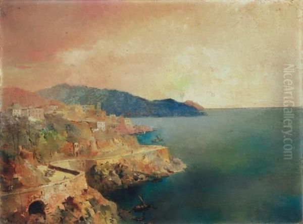 Seashore In Naples Oil Painting by Gyula Hary