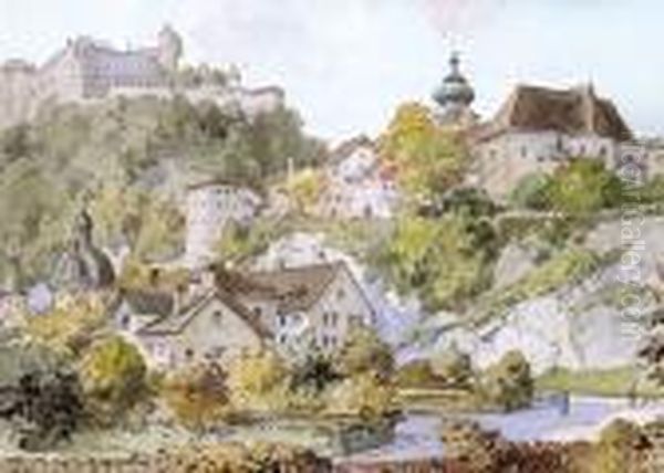 Szasz Varos Latkepe Oil Painting by Gyula Hary