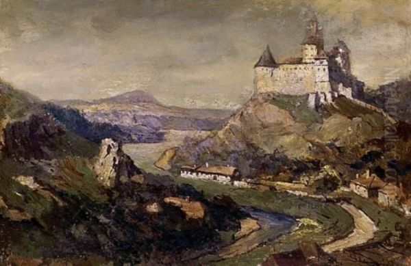 Landscape With A Castle Oil Painting by Gyula Hary