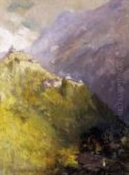 Landscape At Hohenwerfen Oil Painting by Gyula Hary