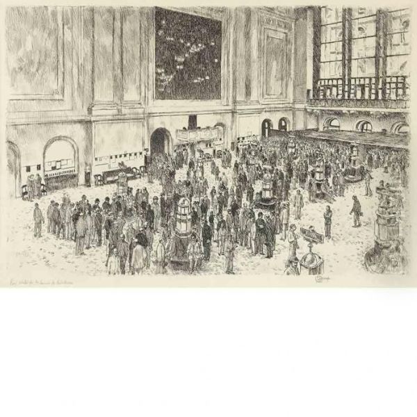 Floor Of The Stock Exchange Oil Painting by Frederick Childe Hassam