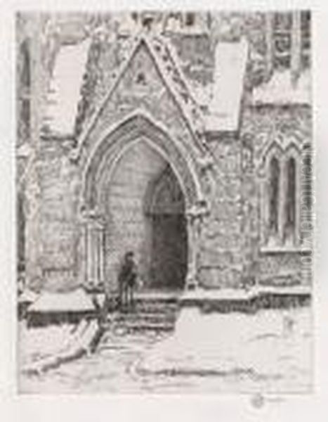 Church Doorway, 
Snow Oil Painting by Frederick Childe Hassam