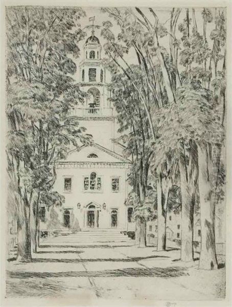 View Of A Colonial Church, Gloucester Oil Painting by Frederick Childe Hassam