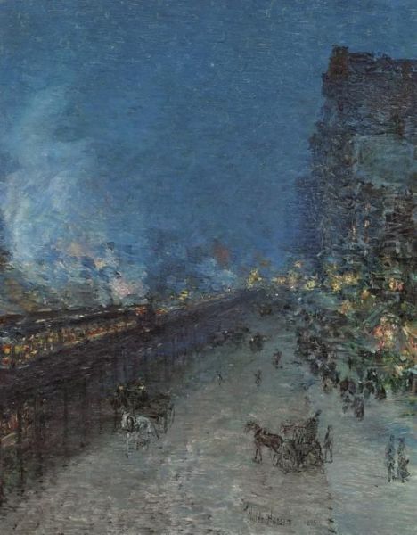 Sixth Avenue El--nocturne (the El, New York) Oil Painting by Frederick Childe Hassam