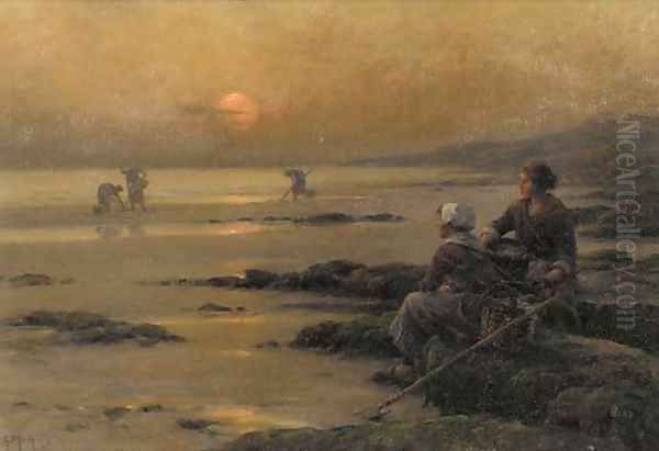 Cockling at dusk Oil Painting by Georges-Philibert-Charles Maroniez