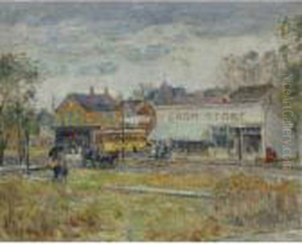 End Of The Trolley Line, Oak Park, Illinois Oil Painting by Frederick Childe Hassam