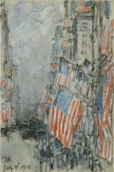 Flag Day, Fifth Avenue, July 4th 1916 Oil Painting by Frederick Childe Hassam