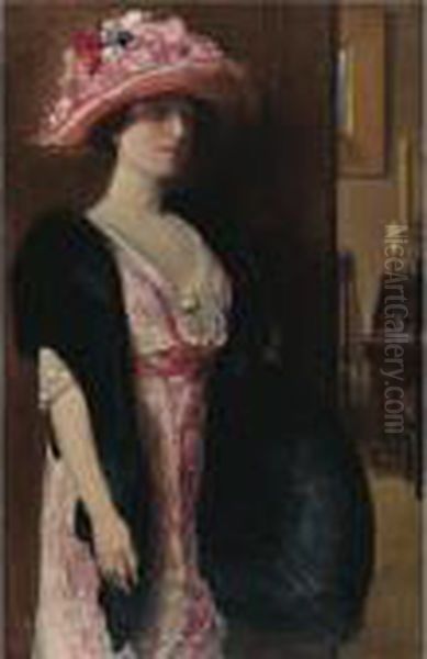 Fire Opals (lady In Furs: Portrait Of Mrs. Searle) Oil Painting by Frederick Childe Hassam