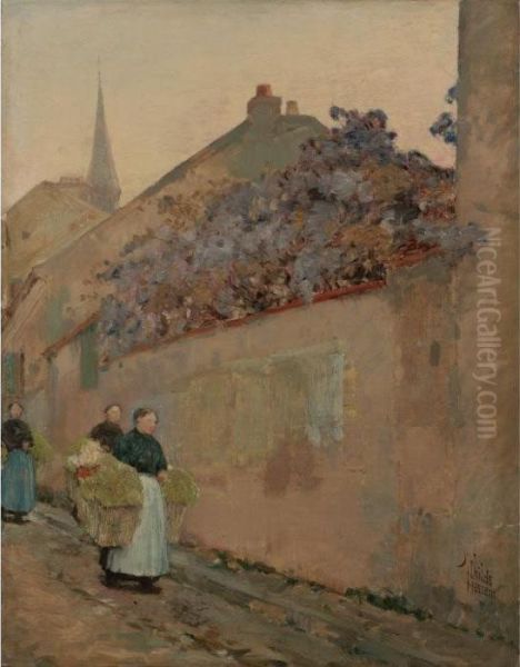 Street Scene In Sannois Oil Painting by Frederick Childe Hassam