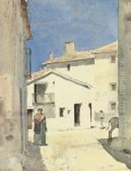 A Street In Denia, Spain Oil Painting by Frederick Childe Hassam