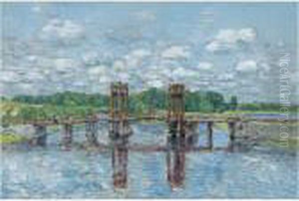 The Toll Bridge, New Hampshire, Near Exeter Oil Painting by Frederick Childe Hassam