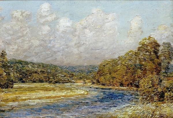 River Landscape Oil Painting by Frederick Childe Hassam