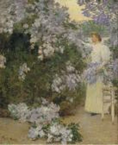 Mrs. Hassam In The Garden Oil Painting by Frederick Childe Hassam