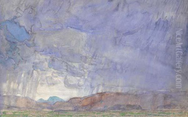 Thunderstorm On The Oregon Trail Oil Painting by Frederick Childe Hassam