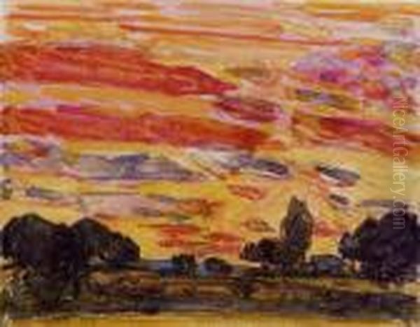 Sunset Oil Painting by Frederick Childe Hassam