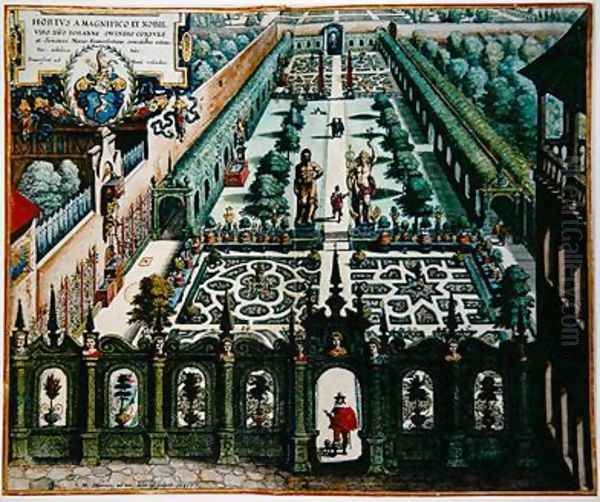 The Garden of Burgermeister Schwind from Florilegium Renovatum by Theodore de Bry 1528-98 Oil Painting by Matthaus, the Younger Merian