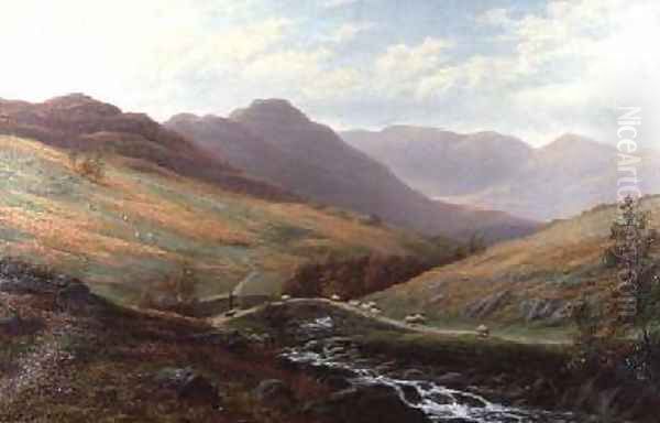 Elter Water and Langdale Pikes Westmorland Oil Painting by William Mellor