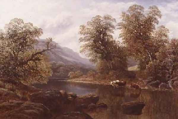 Landscape with a River and Cattle Oil Painting by William Mellor